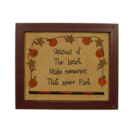 CVHOMEDECO. Primitives Vintage Season of the Heart Make Memories That Never Part Stitchery Frame Wall Mounted Hanging Décor Art, 12 x 10 Inch