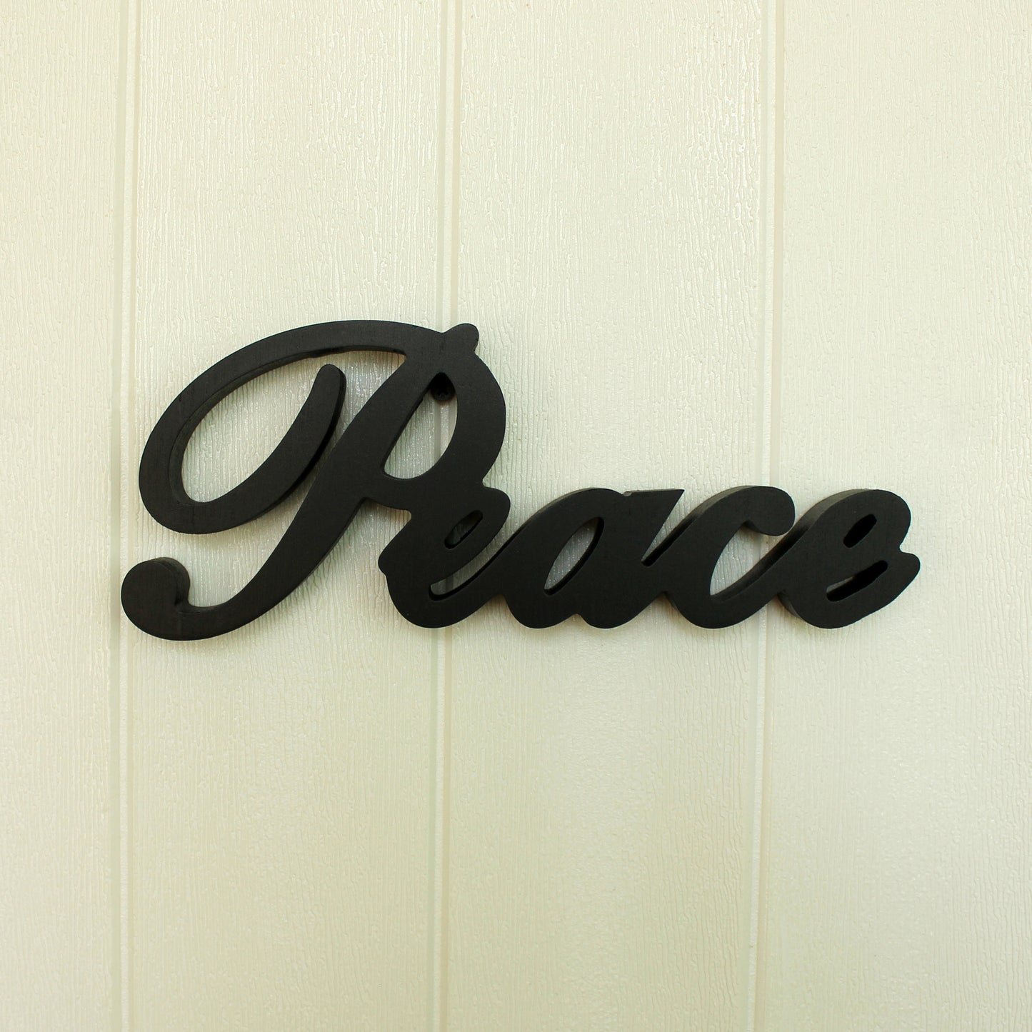 CVHOMEDECO. Matt Black Wooden Words Sign Free Standing "Peace" Desk/Table/Shelf/Home Wall/Office Decoration Art, 11 x 4.25 x 1 Inch