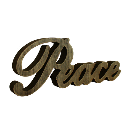 CVHOMEDECO. Rustic Vintage Distressed Wooden Words Sign Free Standing "Peace" Tabletop/Shelf/Home Wall/Office Decoration Art, 11 x 4.25 x 1 Inch