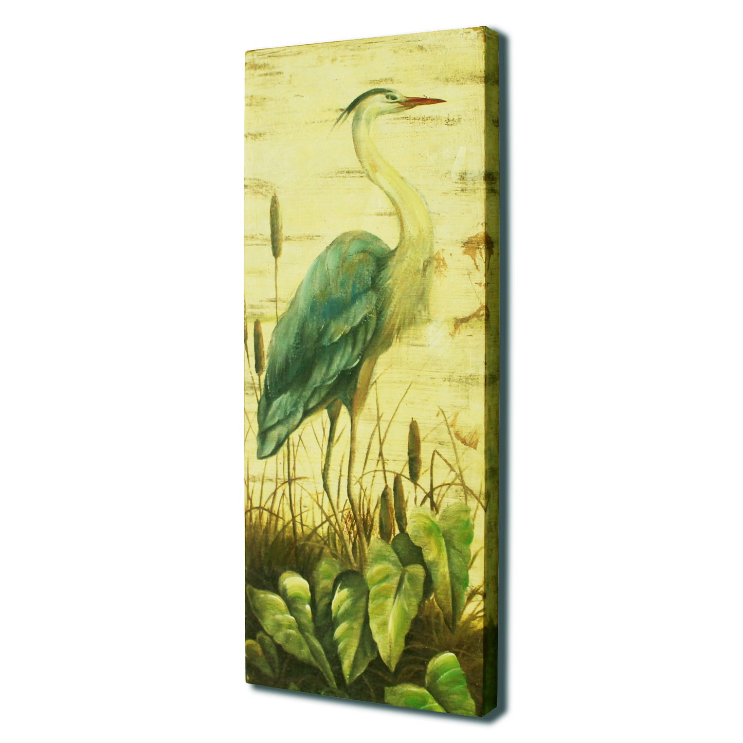 CVHOMEDECO. Primitives Rustic Hand Painted Wooden Frame Wall Hanging 3D Painting Decoration Art, Red-Crowned Crane Design, 8 x 19.75 Inch