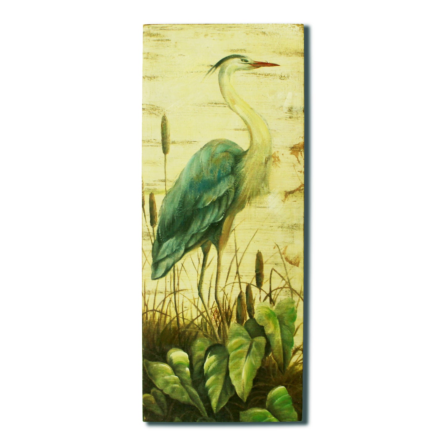 CVHOMEDECO. Primitives Rustic Hand Painted Wooden Frame Wall Hanging 3D Painting Decoration Art, Red-Crowned Crane Design, 8 x 19.75 Inch