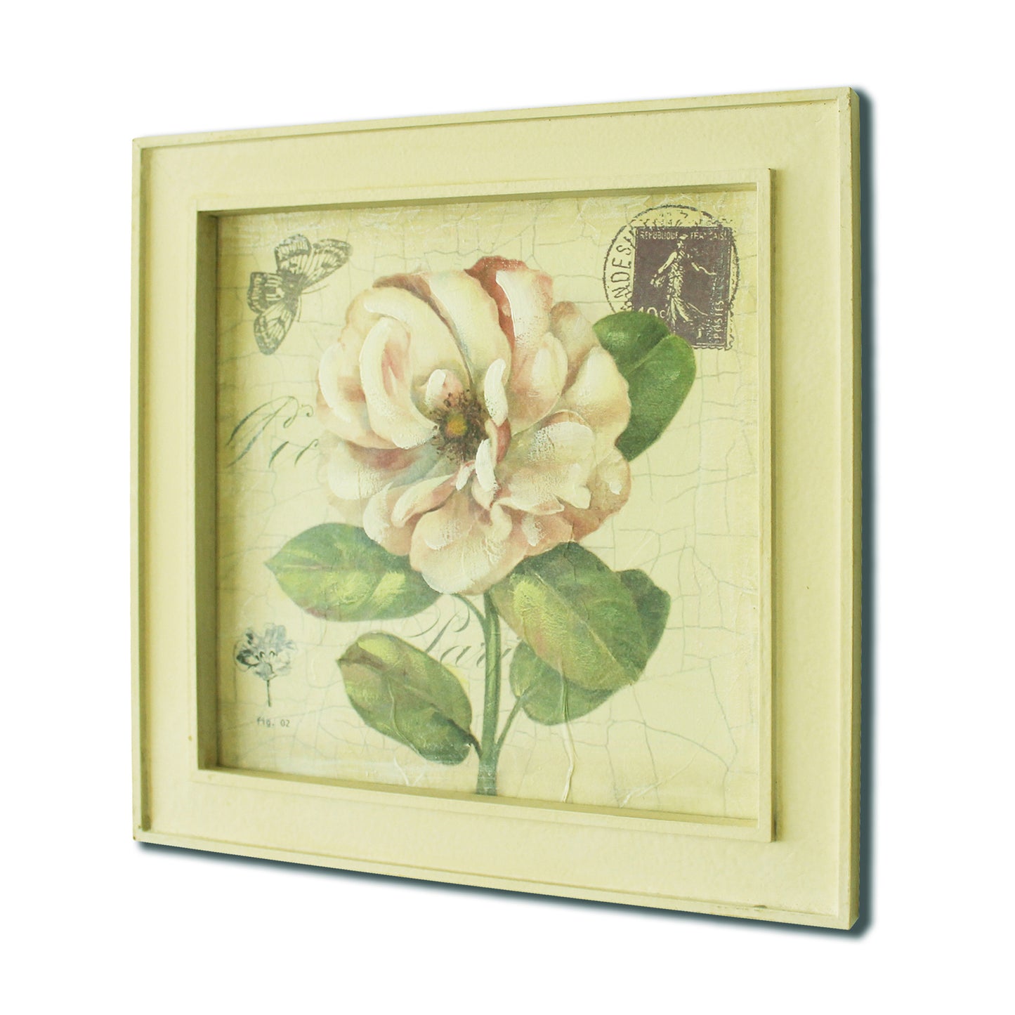 CVHOMEDECO. Rustic Vintage Hand Painted Wood Frame Wall Hanging 3D Painting Decoration Art, Rose Flower Design, 14.25 x 14.25 Inch