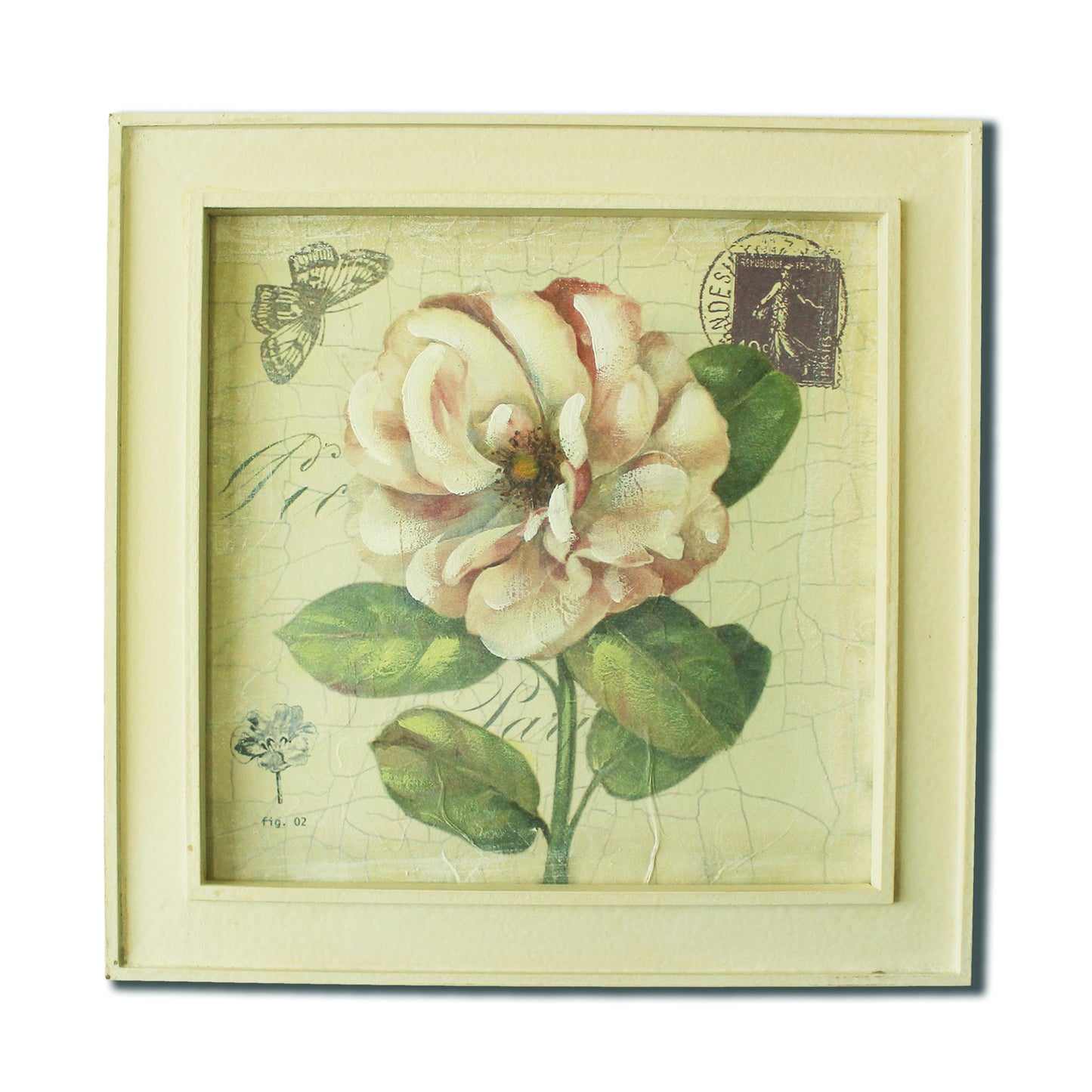 CVHOMEDECO. Rustic Vintage Hand Painted Wood Frame Wall Hanging 3D Painting Decoration Art, Rose Flower Design, 14.25 x 14.25 Inch