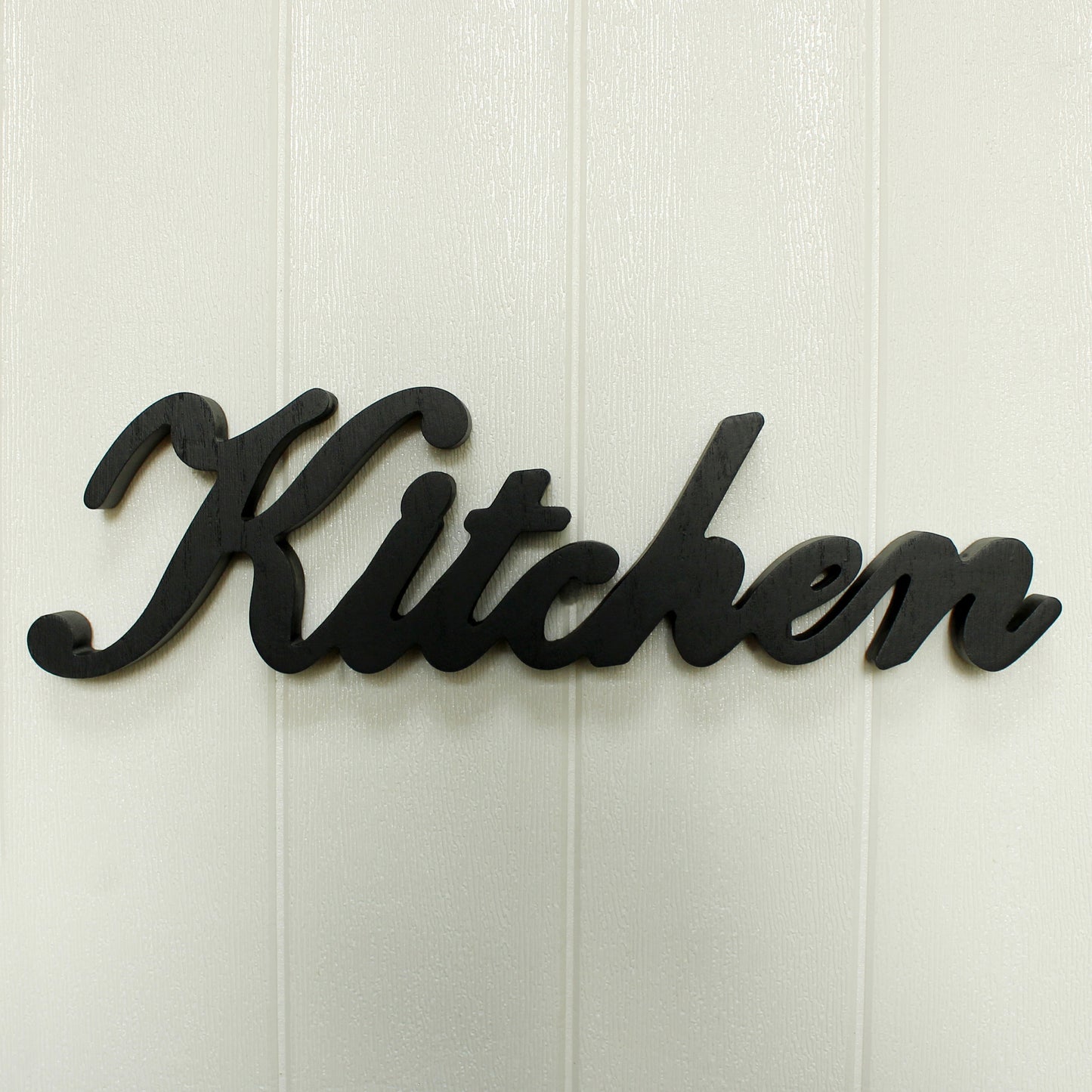 CVHOMEDECO. Rustic Matt Black Wooden Words Sign Free Standing "Kitchen" Desk/Table/Shelf/Door/Home Wall Decoration Art, 15.5 x 4.25 x 1 Inch