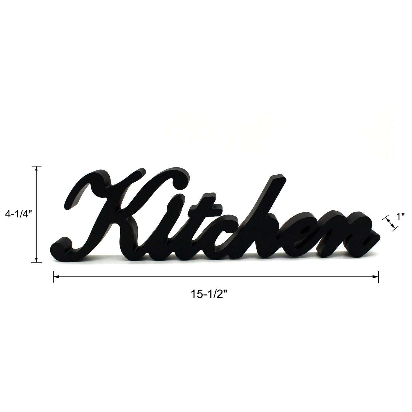 CVHOMEDECO. Rustic Matt Black Wooden Words Sign Free Standing "Kitchen" Desk/Table/Shelf/Door/Home Wall Decoration Art, 15.5 x 4.25 x 1 Inch