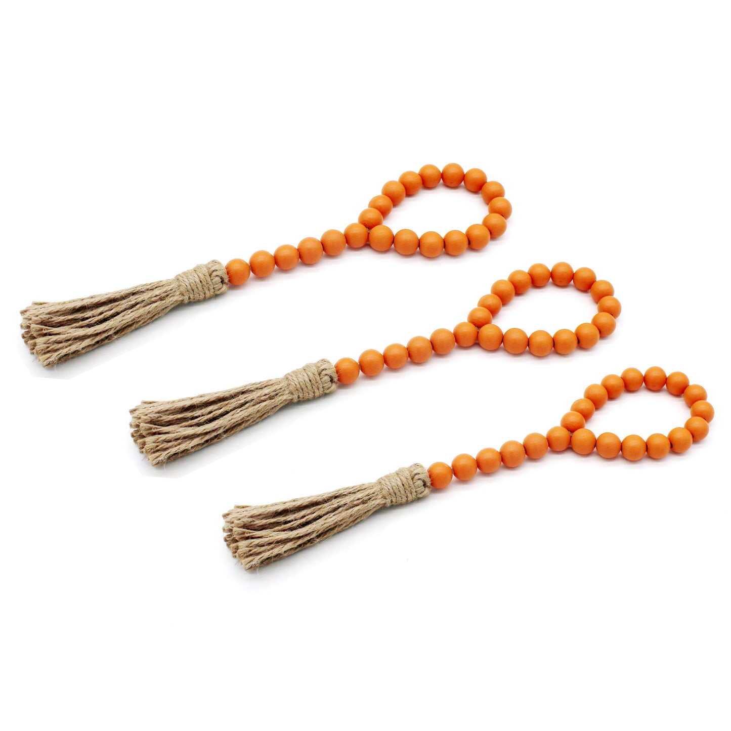 CVHOMEDECO. Wood Beads Garland with Tassels 3 PCS Farmhouse Rustic Wooden Prayer Bead String Walls Hanging Accent for Home Festival Decoration. Orange