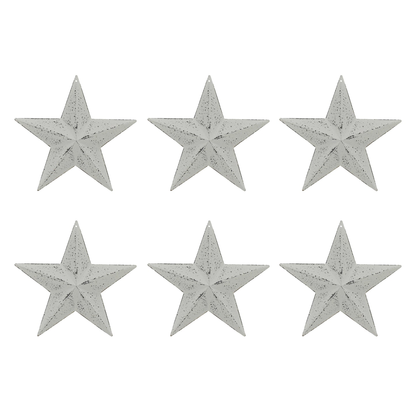 CVHOMEDECO. Country Rustic Antique Vintage Gifts Metal Barn Star Wall/Door Decor, 5.5 Inch, Set of 6. (Whitewash)