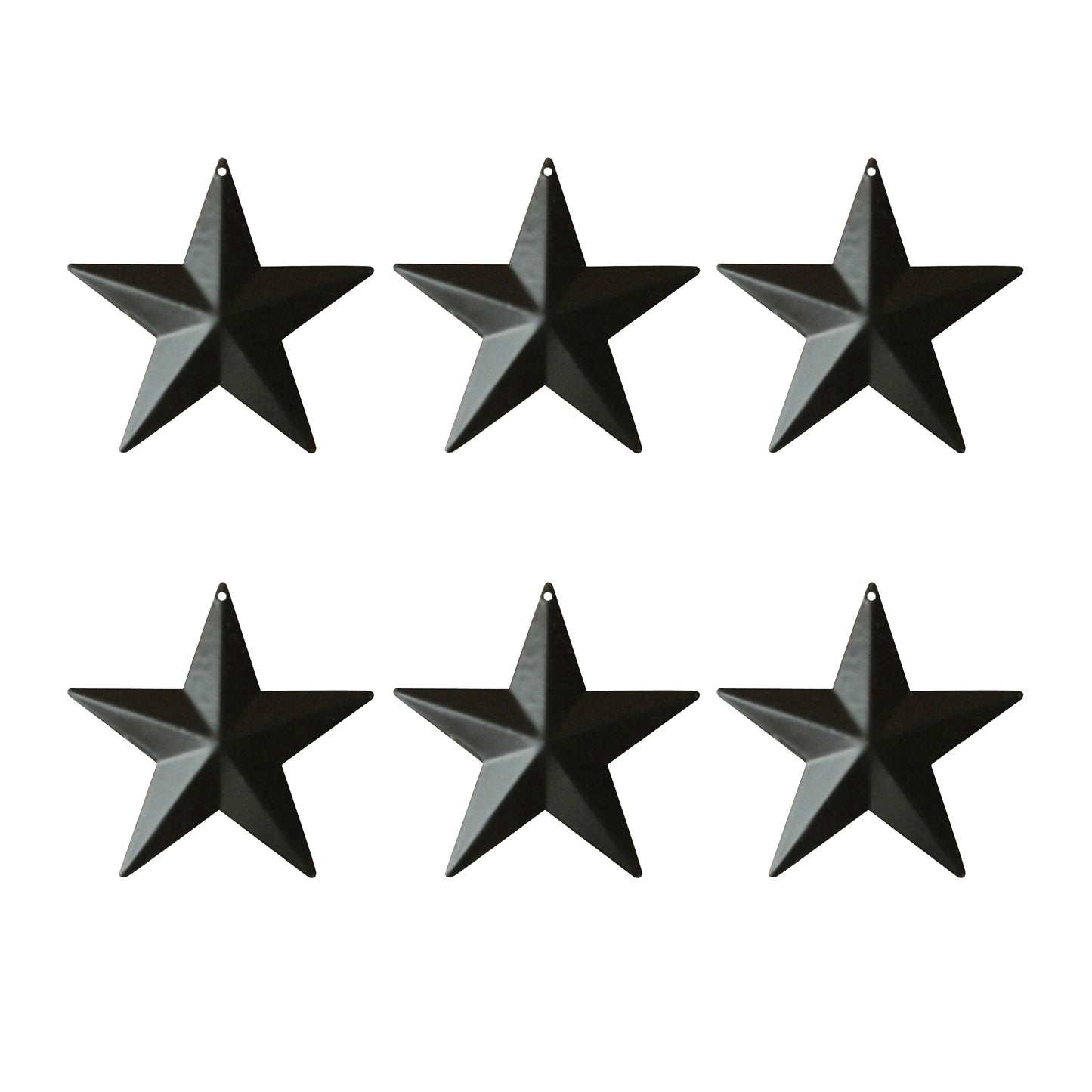 CVHOMEDECO. Country Rustic Antique Vintage Gifts Metal Barn Star Wall/Door Decor, 4 Inch, Set of 6. (Matt Black)