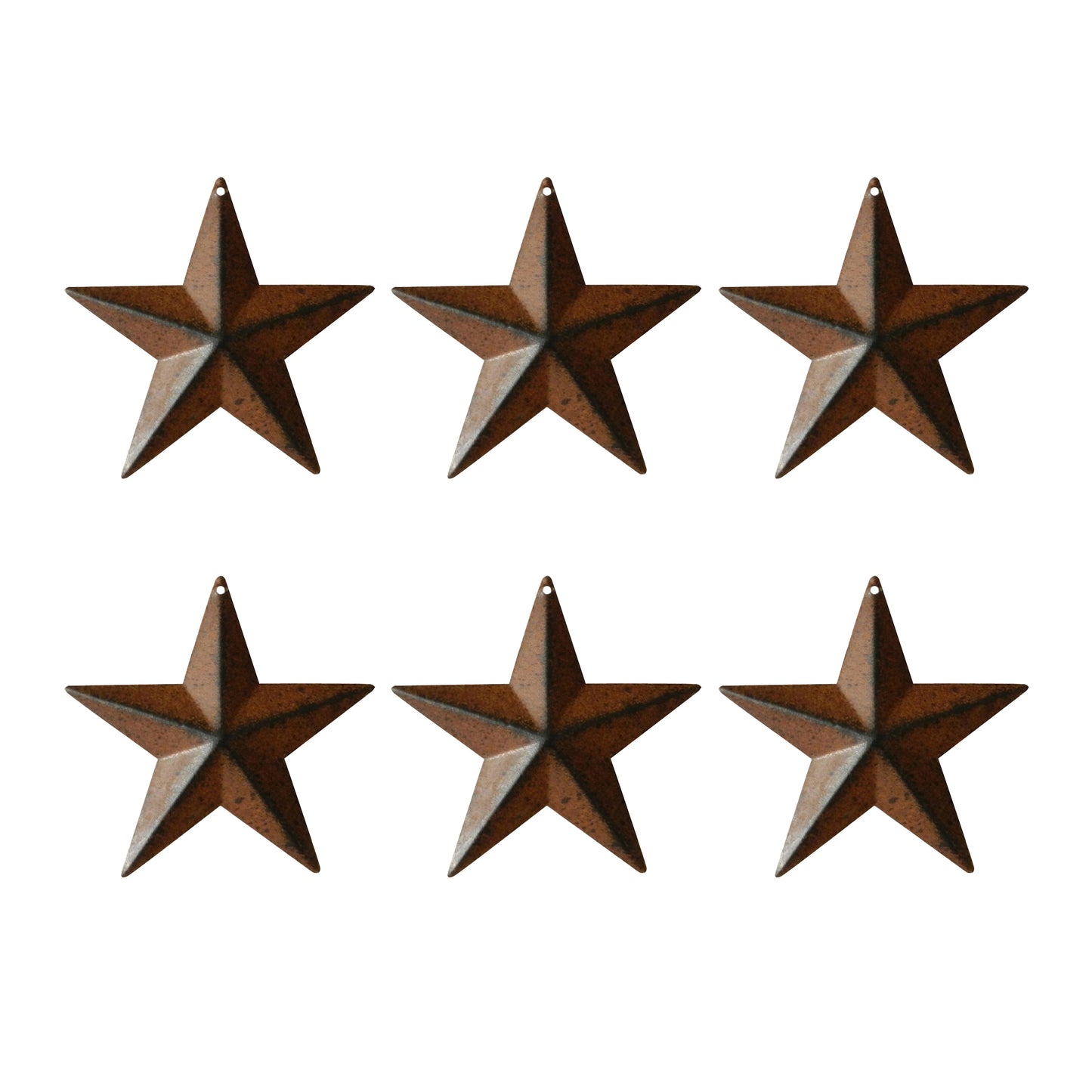 CVHOMEDECO. Country Rustic Antique Vintage Gifts Metal Barn Star Wall/Door Decor, 4 Inch, Set of 6. (Rusty)