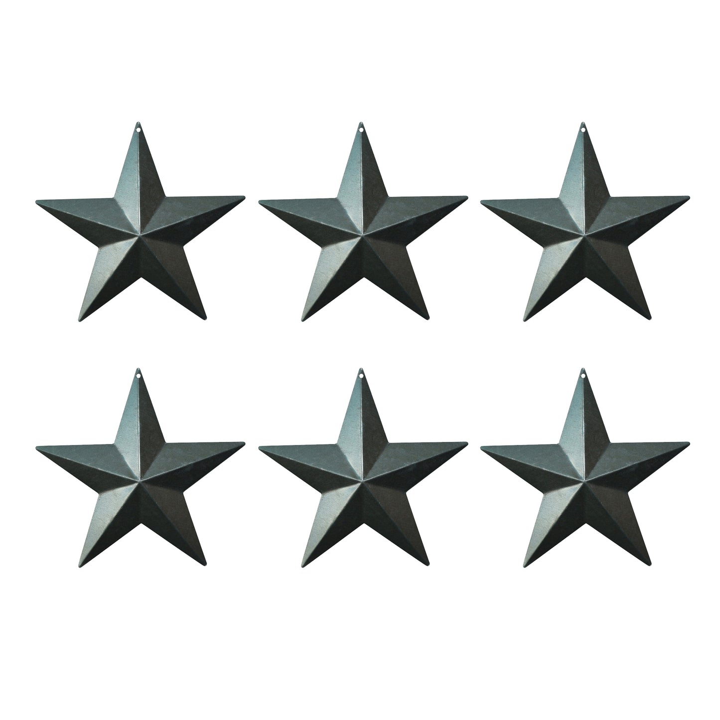 CVHOMEDECO. Country Rustic Antique Vintage Gifts Grungy Desert Sage Metal Barn Star Wall/Door Decor, 4 Inch, Set of 6.