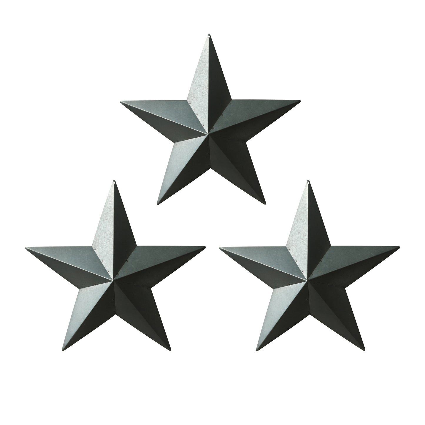 CVHOMEDECO. Country Rustic Antique Vintage Gifts Grungy Desert Sage Metal Barn Star Wall/Door Decor, 12 Inch, Set of 3.