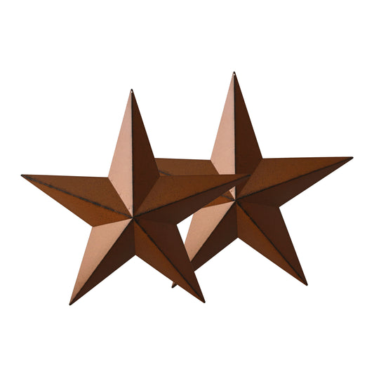 CVHOMEDECO. Country Rustic Antique Vintage Gifts Rusty/Black Metal Barn Star Wall/Door Decor, 18 Inch, Set of 2.