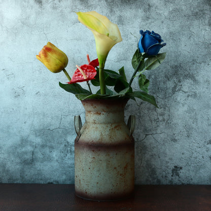 CVHOMEDECO. Galvanized Metal Milk Can, Old Rustic Primitives Jug Vase for Home and Garden Décor. Dia. 6.13 X 10 Inch