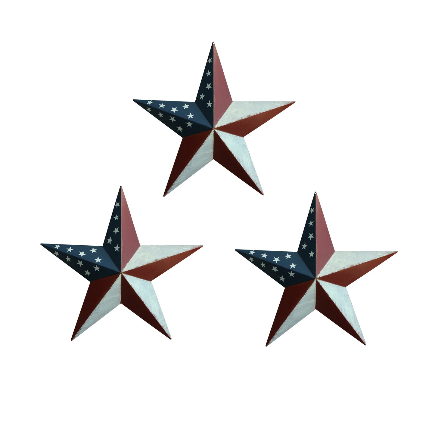 CVHOMEDECO. Country Retro Gifts American Flag Metal Barn Star Wall/Door Decor, 8 Inch, Set of 3.