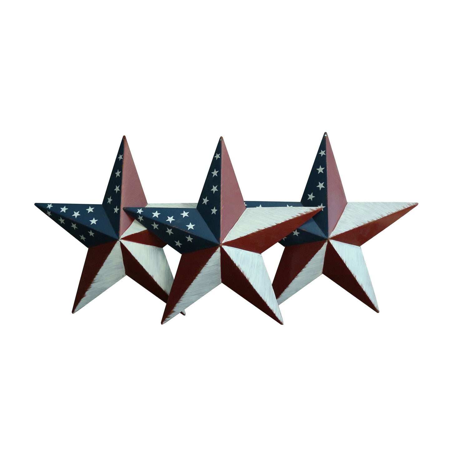 CVHOMEDECO. Country Retro Gifts American Flag Metal Barn Star Wall/Door Decor, 8 Inch, Set of 3.