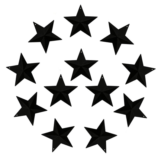 CVHOMEDECO. Country Rustic Primitive Vintage Gifts Black Metal Barn Star Wall/Door Decor, 3 Inch, Set of 12.