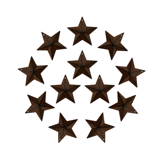 CVHOMEDECO. Primitives Rustic Antique Vintage Gifts Rusty/Black Small Metal Barn Star Wall/Door Decor, 2.25 Inch, Set of 12.