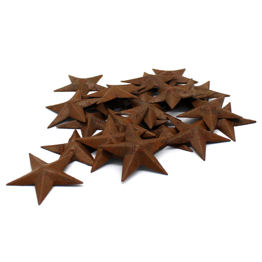 CVHOMEDECO. Primitives Rustic Country Décor. Rusty Mini Metal Barn Star Home Decorative Accents, 1.5 Inch, Set of 24