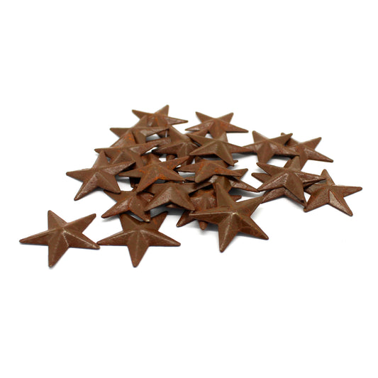 CVHOMEDECO. Primitives Rustic Country Décor. Rusty Mini Metal Barn Star Home Decorative Accents, 1 Inch, Set of 24