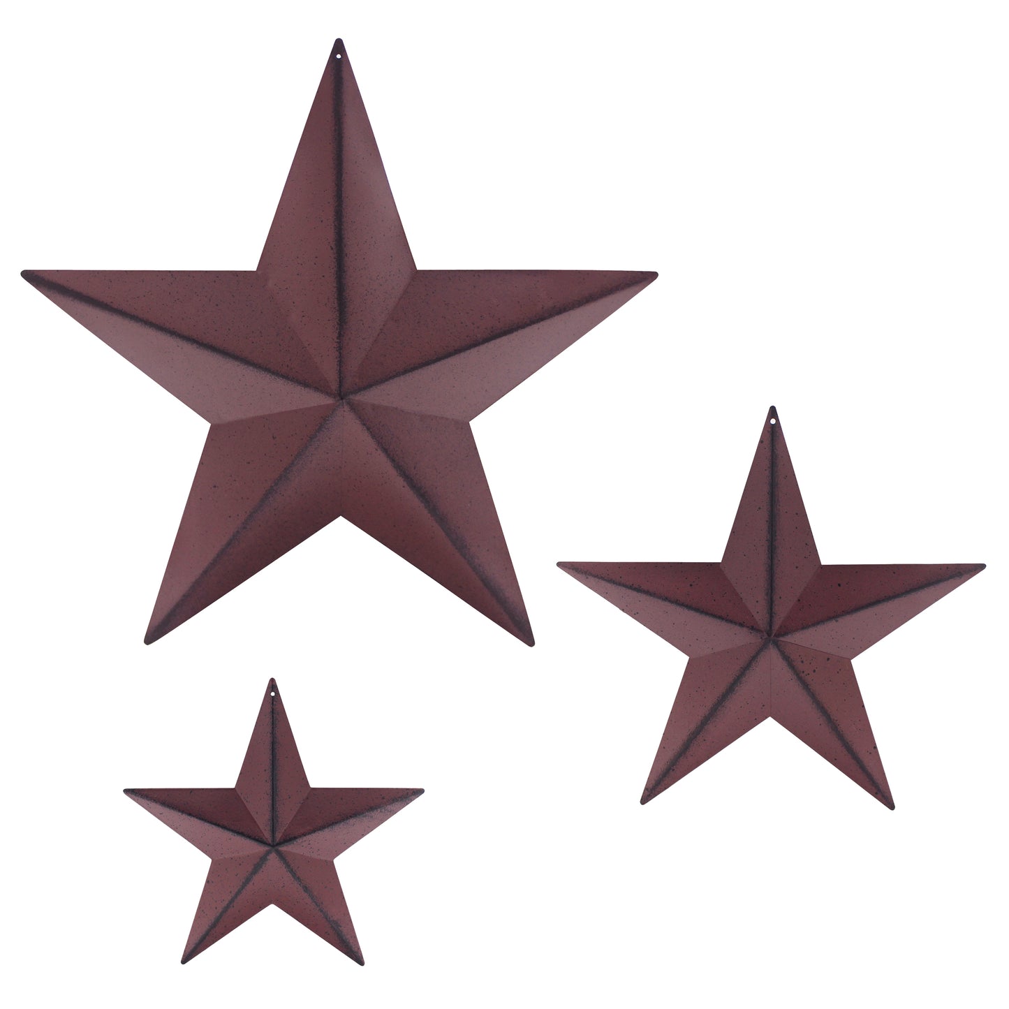 CVHOMEDECO. Primitives Rustic Antique Vintage Gifts Metal Barn Star Wall/Door Decor, 12/8/5.5 Inch, 3 PCS/SET.