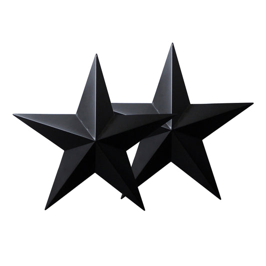 CVHOMEDECO. Country Rustic Antique Vintage Gifts Black Metal Barn Star Wall/Door Decor, 18 Inch, Set of 2.