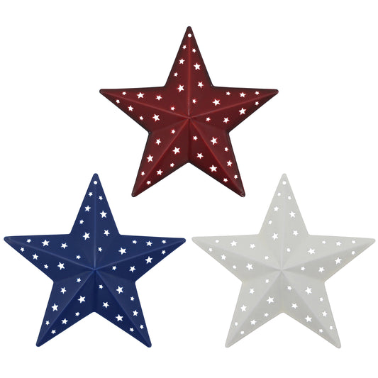 CVHOMEDECO. Primitives Rustic Gifts American Flag Stars Punched Metal Barn Stars for Wall/Wreaths/Twigs Decor, 6 Inch, Set of 3