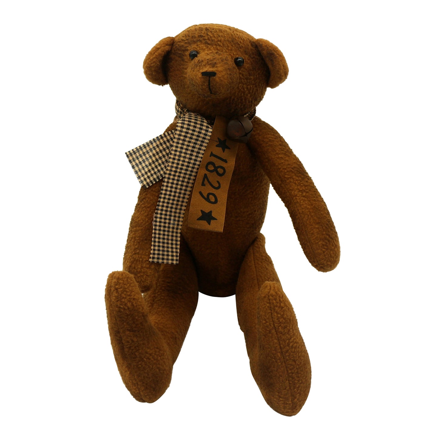CVHOMEDECO. Vintage Grungy Stuffed Bear Ornament with Rusty Bell Collar. 17 X 11 Inch