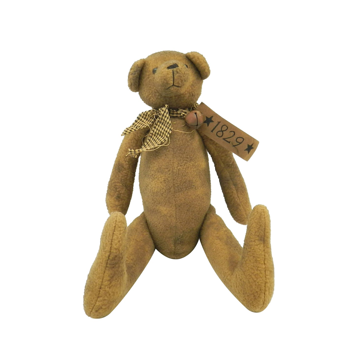 CVHOMEDECO. Vintage Grungy Stuffed Bear Ornament with Rusty Bell Collar. 17 X 11 Inch
