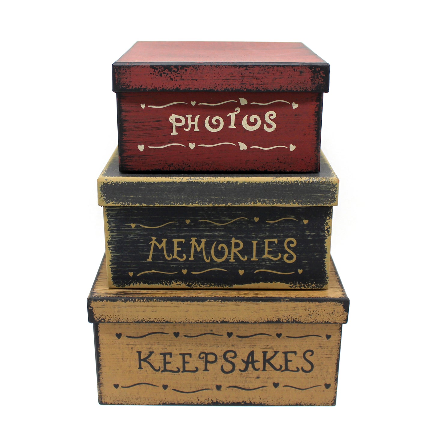 CVHOMEDECO. Primitive Vintage Square Photos, Memories, Keepsakes Cardboard Nesting Boxes, Large 9 X 9 X 4.5 Inch. Set of 3.