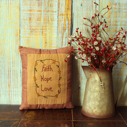 CVHOMEDECO. Rustic “Faith Hope Love” Embroidered Throw Pillow with Stars Vine Decorative Accent. 10 x 9 Inch