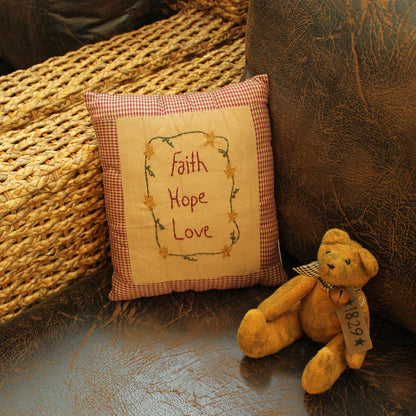 CVHOMEDECO. Rustic “Faith Hope Love” Embroidered Throw Pillow with Stars Vine Decorative Accent. 10 x 9 Inch