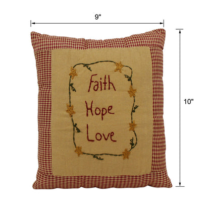 CVHOMEDECO. Rustic “Faith Hope Love” Embroidered Throw Pillow with Stars Vine Decorative Accent. 10 x 9 Inch