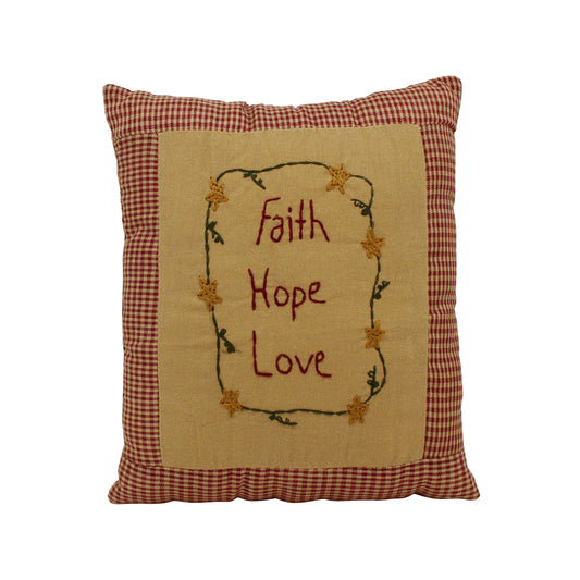 CVHOMEDECO. Rustic “Faith Hope Love” Embroidered Throw Pillow with Stars Vine Decorative Accent. 10 x 9 Inch