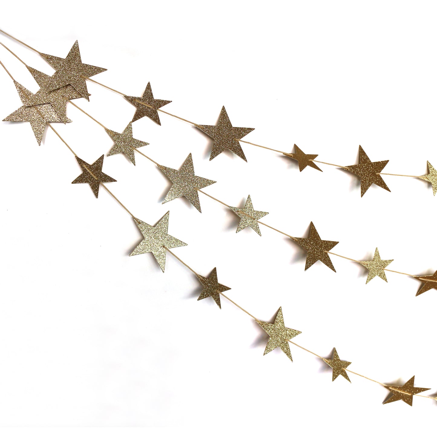 CVHOMEDECO. Twinkle Glittered Paper Star String Star Garland Unique Hanging Bunting Banner for Wedding Birthday Party Festival Home Background Decoration, 5.5 feet, Pack of 2 PCS (Golden)