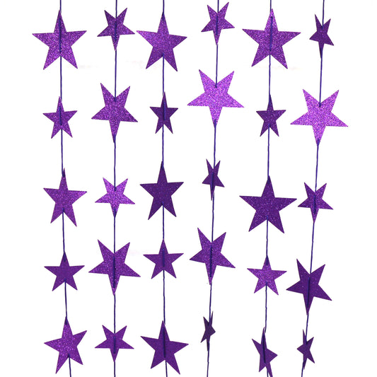 CVHOMEDECO. Twinkle Glittered Paper Star String Star Garland Unique Hanging Bunting Banner for Wedding Birthday Party Festival Home Background Decoration, 5.5 feet, Pack of 2 PCS (Purple)