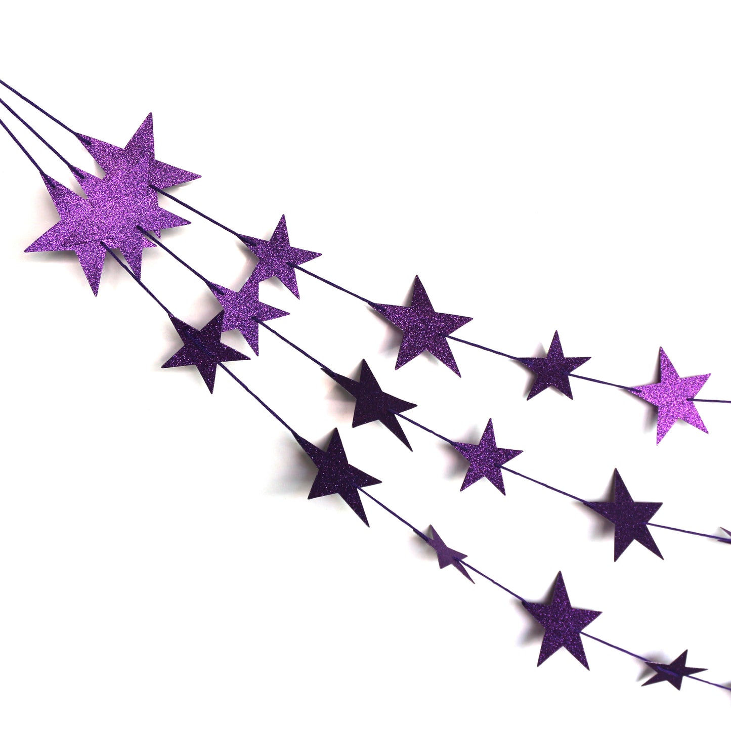 CVHOMEDECO. Twinkle Glittered Paper Star String Star Garland Unique Hanging Bunting Banner for Wedding Birthday Party Festival Home Background Decoration, 5.5 feet, Pack of 2 PCS (Purple)