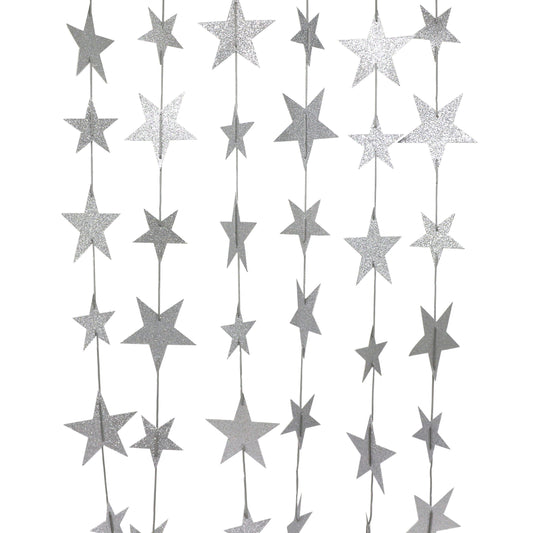 CVHOMEDECO. Twinkle Glittered Paper Star String Star Garland Unique Hanging Bunting Banner for Wedding Birthday Party Festival Home Background Decoration, 5.5 feet, Pack of 2 PCS (Silver)