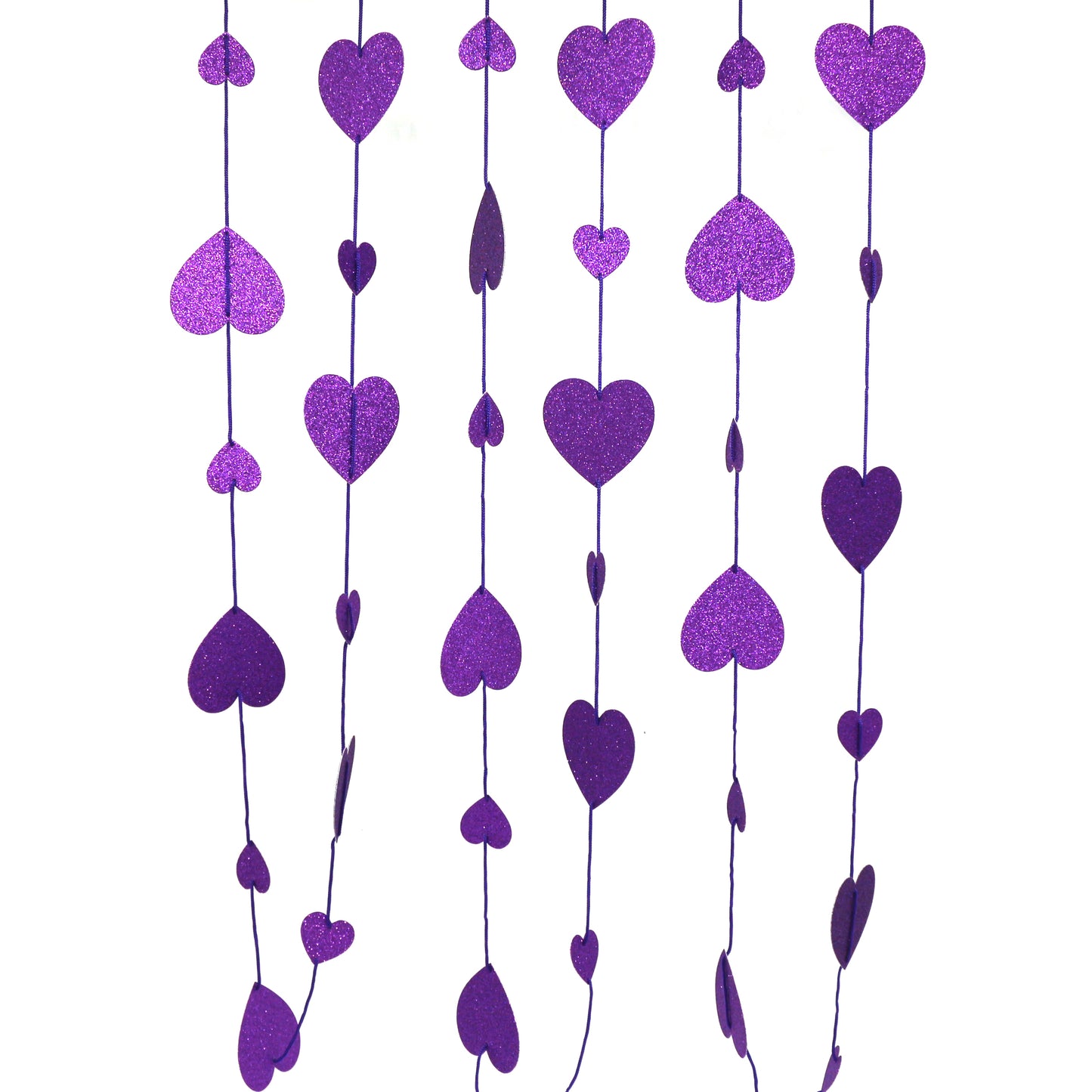CVHOMEDECO. Twinkle Glittered Paper Heart Shape String Garland Unique Hanging Bunting Banner for Wedding Birthday Party Festival Home Background Decoration, 5.5 feet, Pack of 2 PCS (Purple)