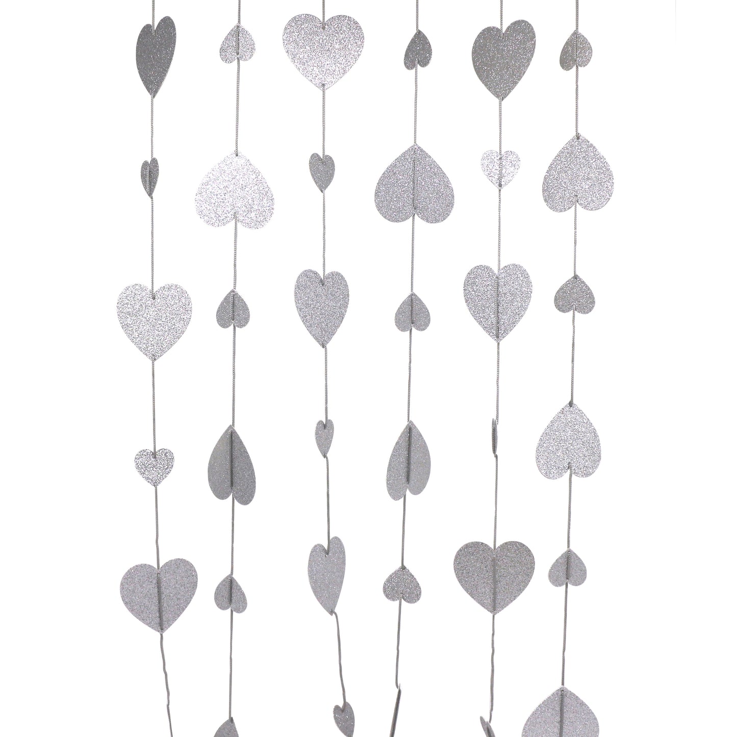 CVHOMEDECO. Twinkle Glittered Paper Heart Shape String Garland Unique Hanging Bunting Banner for Wedding Birthday Party Festival Home Background Decoration, 5.5 feet, Pack of 2 PCS (Silver)
