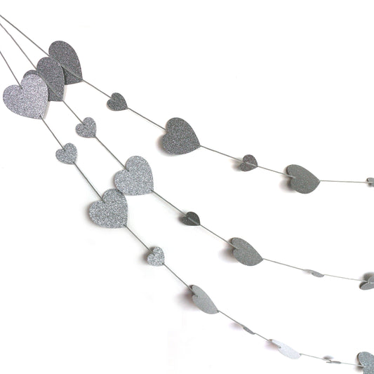 CVHOMEDECO. Twinkle Glittered Paper Heart Shape String Garland Unique Hanging Bunting Banner for Wedding Birthday Party Festival Home Background Decoration, 5.5 feet, Pack of 2 PCS (Silver)