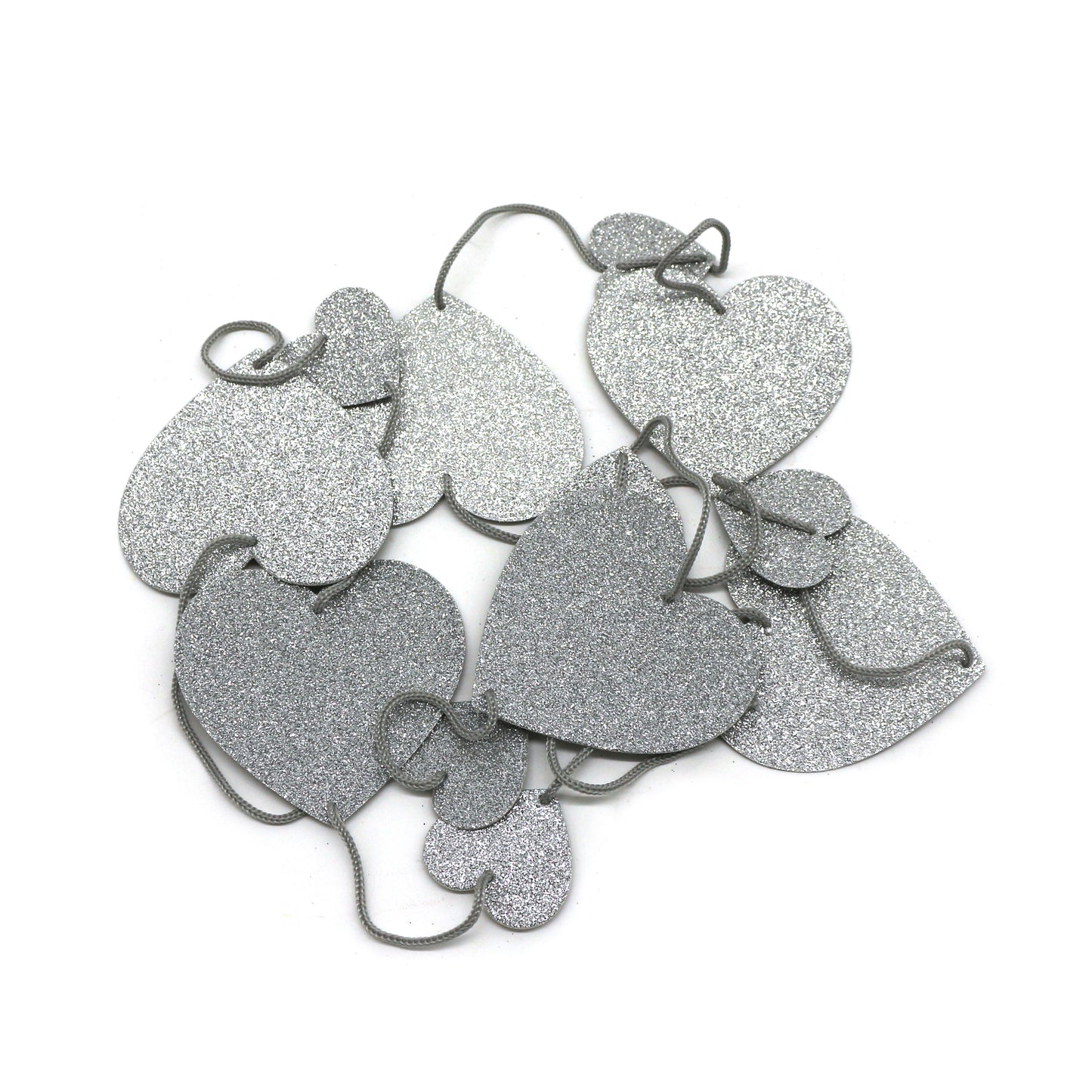 CVHOMEDECO. Twinkle Glittered Paper Heart Shape String Garland Unique Hanging Bunting Banner for Wedding Birthday Party Festival Home Background Decoration, 5.5 feet, Pack of 2 PCS (Silver)