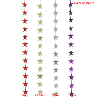 CVHOMEDECO. Red Glittered Paper Star String Star Garland Hanging Décor for Wedding Birthday Party Festival Home Background Decorative, 8.2 feet, Pack of 2 PCS