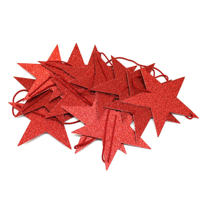 CVHOMEDECO. Red Glittered Paper Star String Star Garland Hanging Décor for Wedding Birthday Party Festival Home Background Decorative, 8.2 feet, Pack of 2 PCS