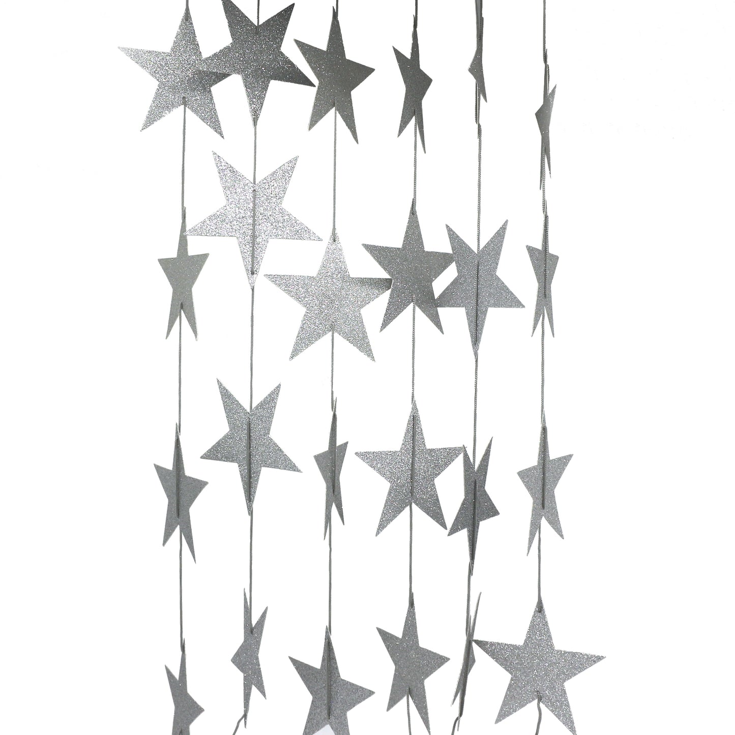 CVHOMEDECO. Silver Glittered Paper Star String Star Garland Hanging Décor for Wedding Birthday Party Festival Home Background Decorative, 8.2 feet, Pack of 2 PCS