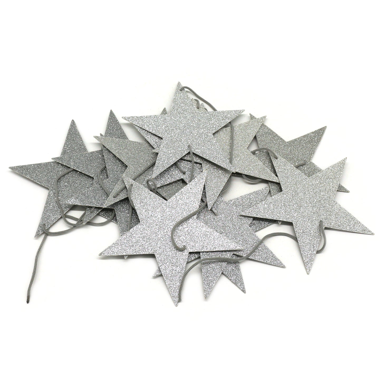 CVHOMEDECO. Silver Glittered Paper Star String Star Garland Hanging Décor for Wedding Birthday Party Festival Home Background Decorative, 8.2 feet, Pack of 2 PCS