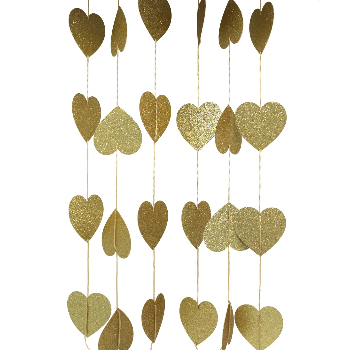 CVHOMEDECO. Golden Glittered Paper Heart Shape String Garland Hanging Décor for Wedding Birthday Party Festival Home Background Decorative, 8.2 feet, Pack of 2 PCS