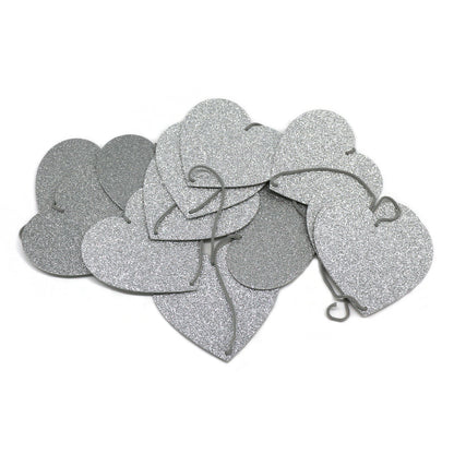 CVHOMEDECO. Silver Glittered Paper Heart Shape String Garland Hanging Décor for Wedding Birthday Party Festival Home Background Decorative, 8.2 feet, Pack of 2 PCS