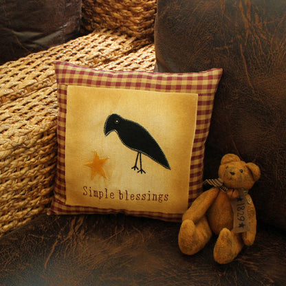 CVHOMEDECO. Primitives Simple Blessings Embroidered Throw Pillow with Crow Star Farmhouse Accent. 11 x 11 Inch