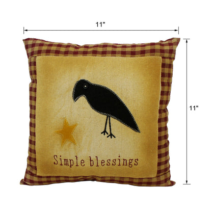 CVHOMEDECO. Primitives Simple Blessings Embroidered Throw Pillow with Crow Star Farmhouse Accent. 11 x 11 Inch