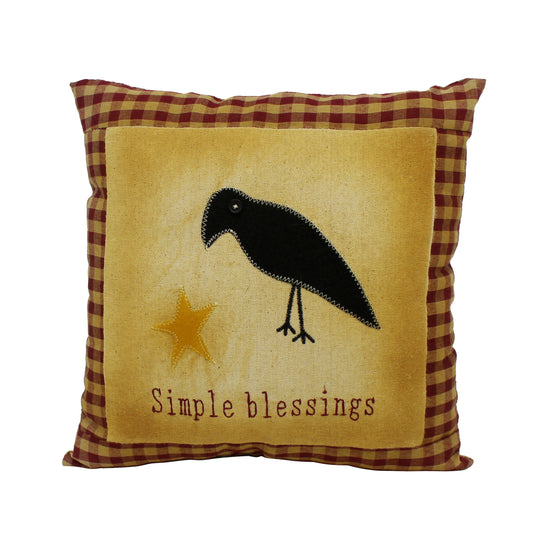 CVHOMEDECO. Primitives Simple Blessings Embroidered Throw Pillow with Crow Star Farmhouse Accent. 11 x 11 Inch